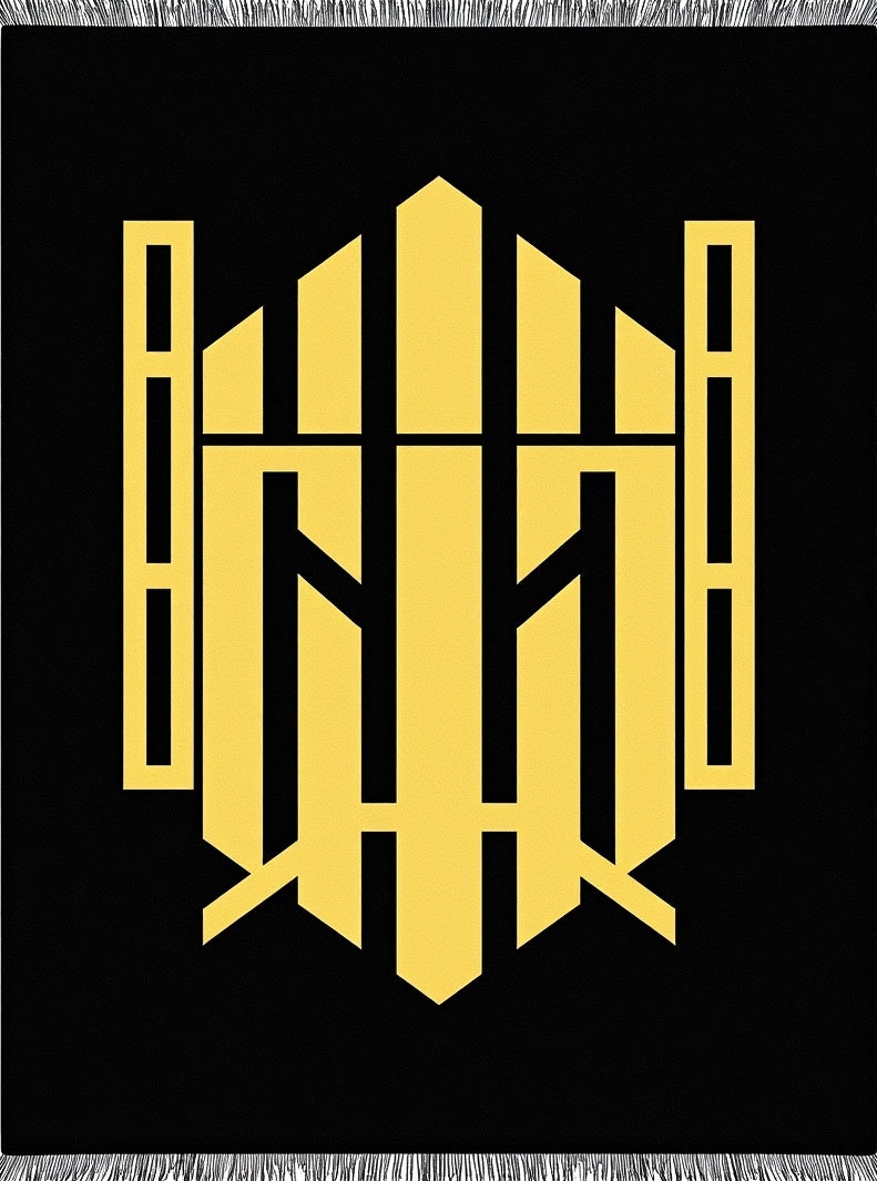 Bold Yellow Geometric Emblem Black Rug
