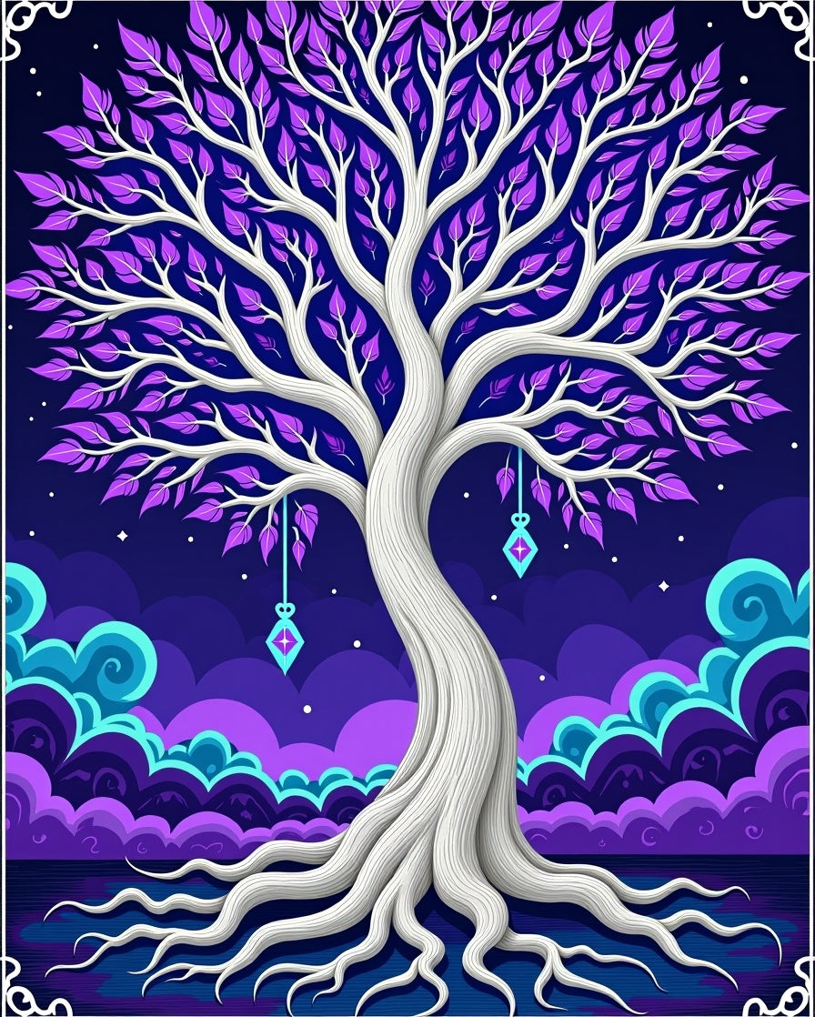 Enchanted Cosmic Tree Purple Foliage Rug