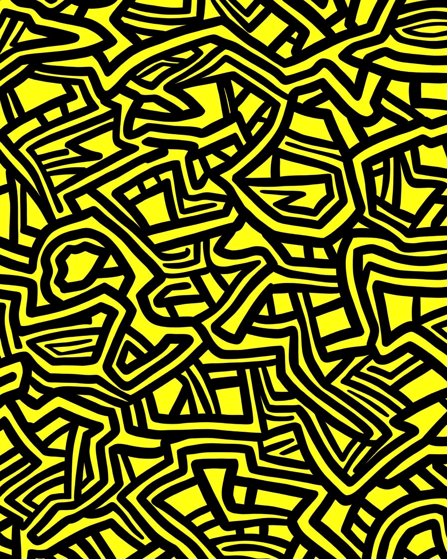 Bright Yellow Black Abstract Maze Rug