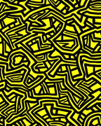 Bright Yellow Black Abstract Maze Rug