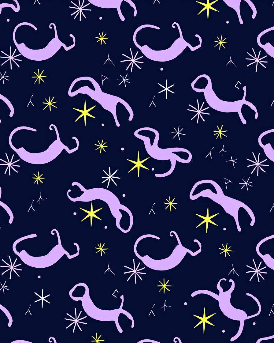 Lavender Creatures With Yellow Stars Rug