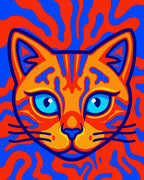 Vibrant Orange Blue Cat Psychedelic Swirl Rug