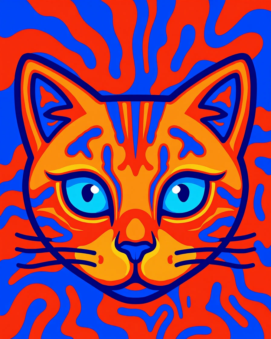Vibrant Orange Blue Cat Psychedelic Swirl Rug