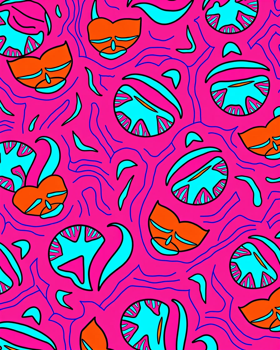 Vibrant Pink Orange Teal Swirl Rug