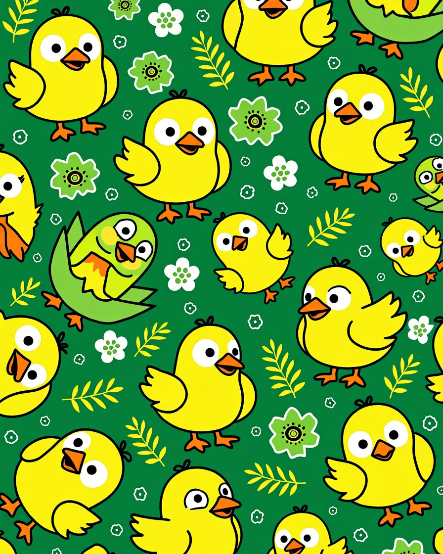 Cute Yellow Chicks With Green Floral Accents Rug