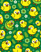 Cute Yellow Chicks With Green Floral Accents Rug