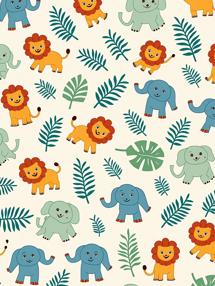 Whimsical Safari Animals and Leaves Rug
