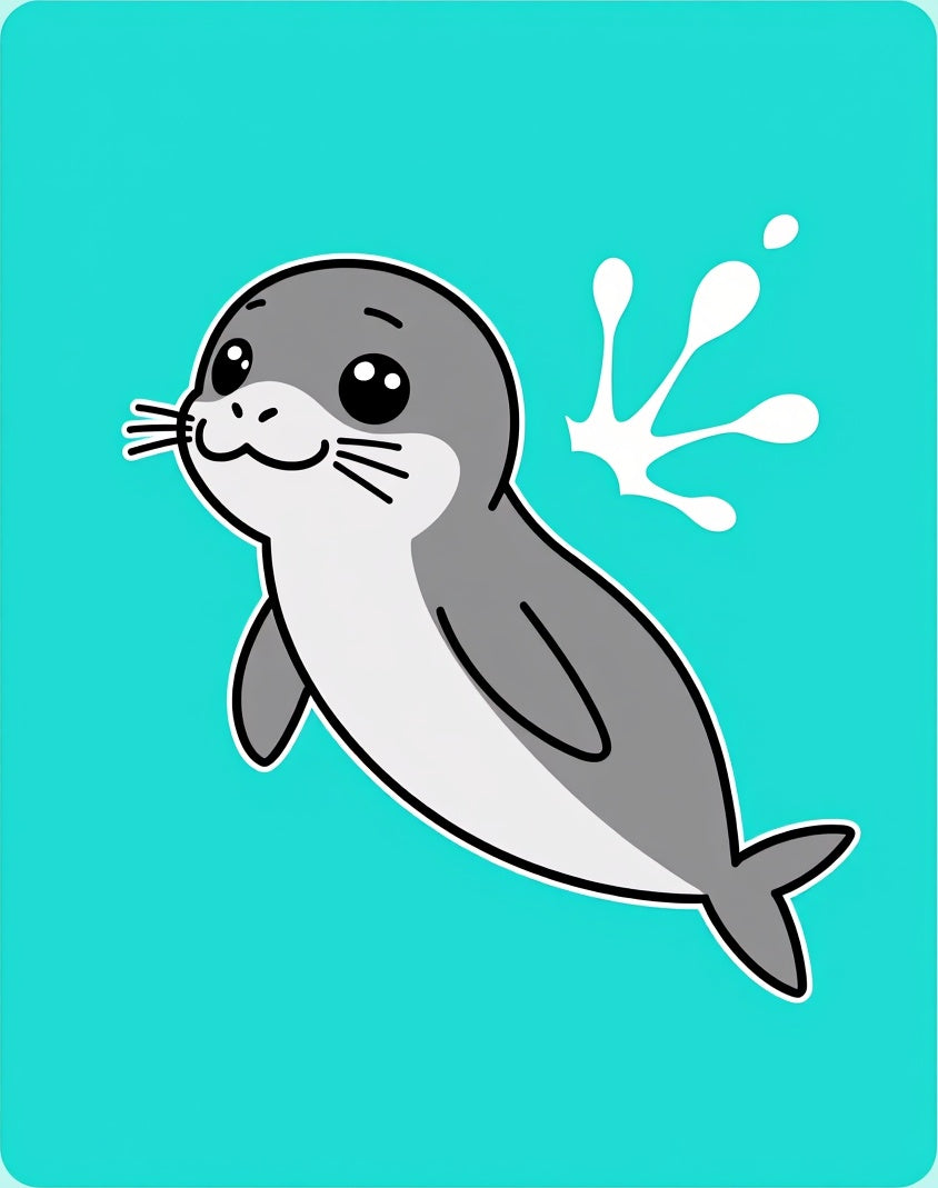 Happy Gray Seal Flipping Water Rug