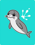 Happy Gray Seal Flipping Water Rug