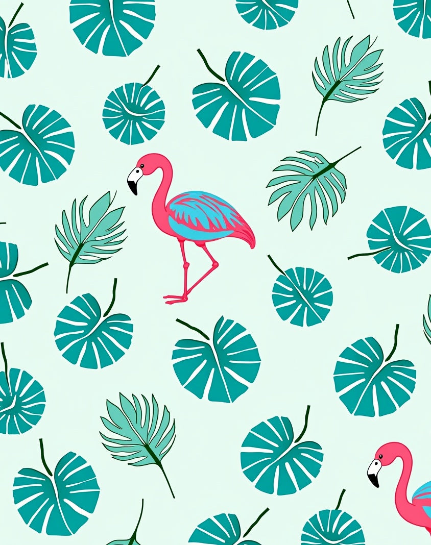 Pink Flamingo Tropical Leaf Medley Rug