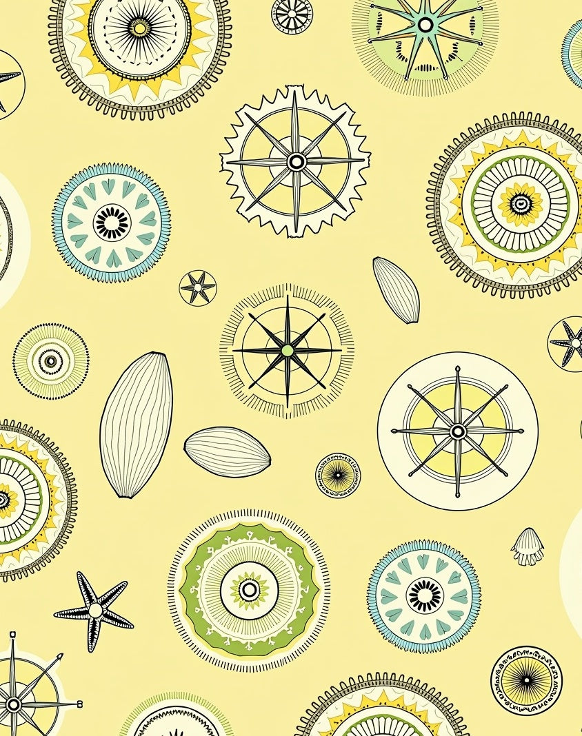 Yellow Nautical Compass Medallion Rug