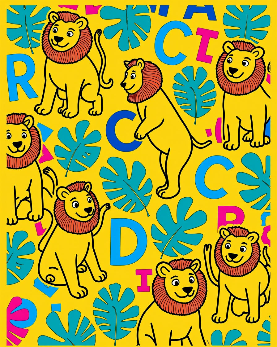 Yellow Lion Jungle Alphabet Rug