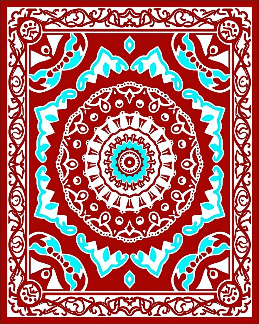 Crimson Cobalt Mandala Art Rug