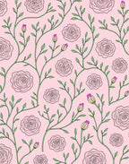 Pink Rose Vine Botanical Art Rug