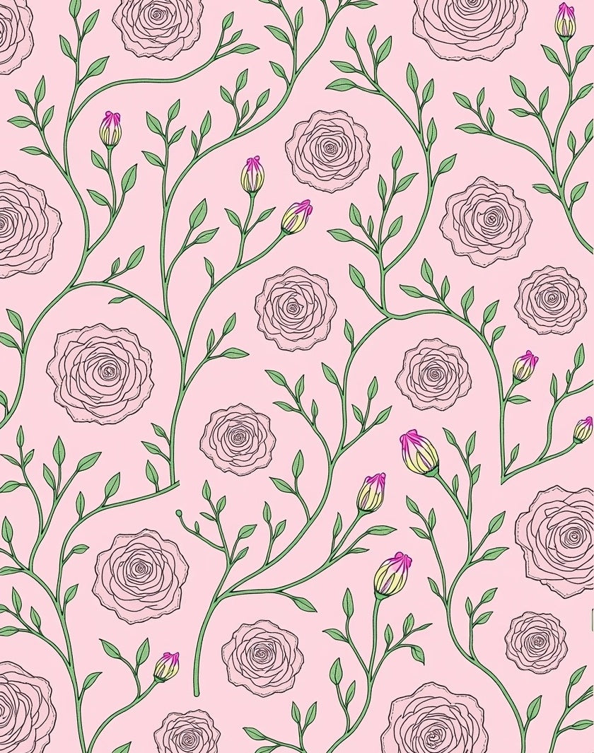 Pink Rose Vine Botanical Art Rug