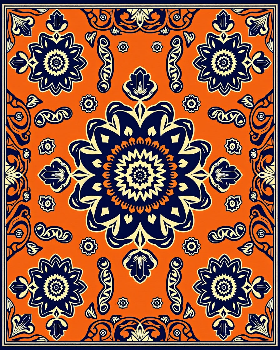 Vibrant Orange Floral Medallion Rug