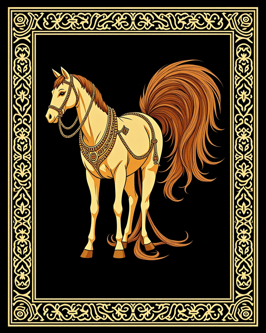 Golden Horse Regal Emblem Black Rug