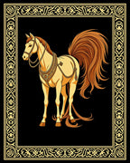 Golden Horse Regal Emblem Black Rug