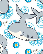 Gray Whales Blue Whirls Floral Accents Rug