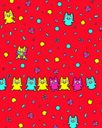 Bright Red Whimsical Cat Sprinkle Collage Rug