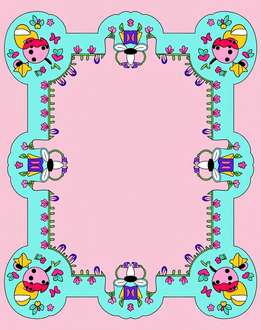 Whimsical Blue Ladybug Floral Frame Rug