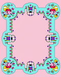 Whimsical Blue Ladybug Floral Frame Rug