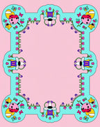 Whimsical Blue Ladybug Floral Frame Rug