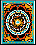 Bright Teal Orange Geometric Medallion Rug