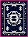 Navy Medallion Snowflake Tribal Fringe Rug