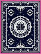 Navy Medallion Snowflake Tribal Fringe Rug