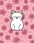 Cute White Cat Pink Cherry Blossoms Rug