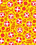 Red Soccer Balls Festive Yellow Repeat Rug