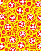 Red Soccer Balls Festive Yellow Repeat Rug