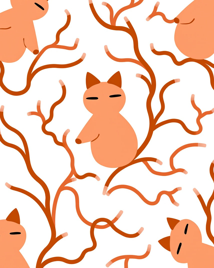 Cute Orange Cat Branch Arrangement Rug