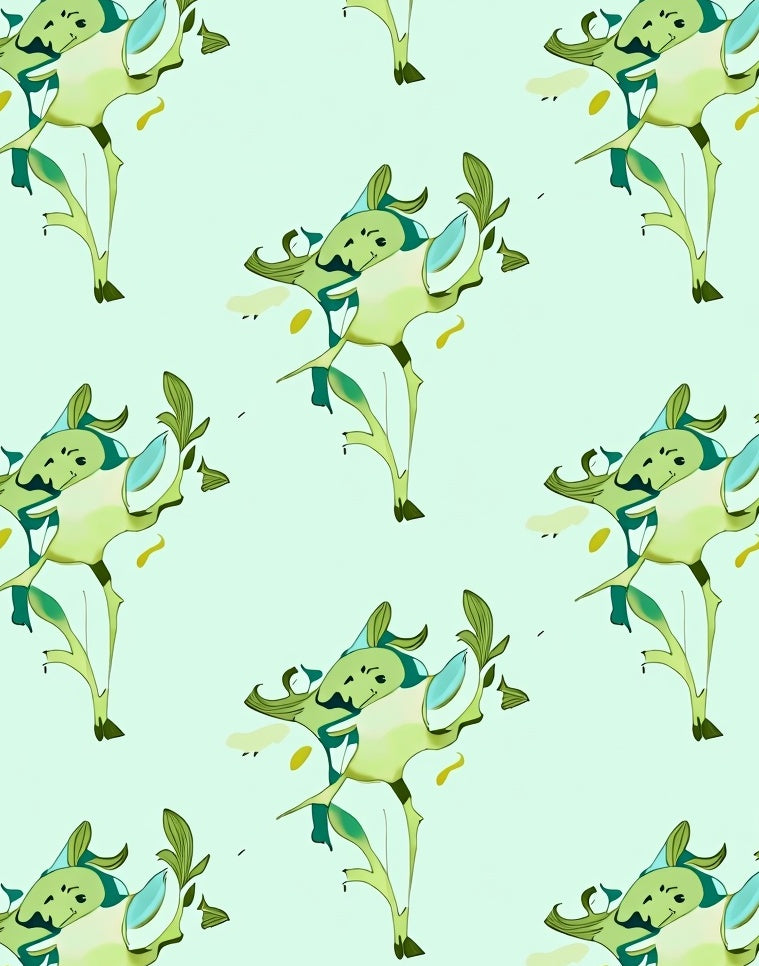 Whimsical Light Green Creature Swirl Rug