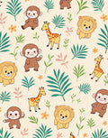 Cute Safari Animals Jungle Leaves Rug
