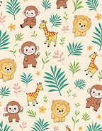 Cute Safari Animals Jungle Leaves Rug