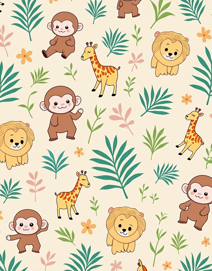 Cute Safari Animals Jungle Leaves Rug