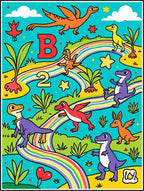 Playful Dinosaur Rainbow Landscape Rug