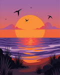 Sunset Beach Birds Purple Orange Waves Rug