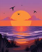 Sunset Beach Birds Purple Orange Waves Rug
