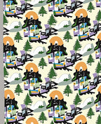 Whimsical Orange Black Tree Landscape Rug