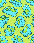 Cute Blue Creature Green Swirl Rug