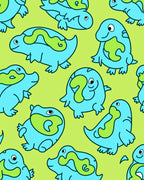 Cute Blue Creature Green Swirl Rug
