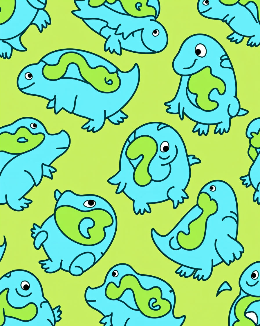 Cute Blue Creature Green Swirl Rug