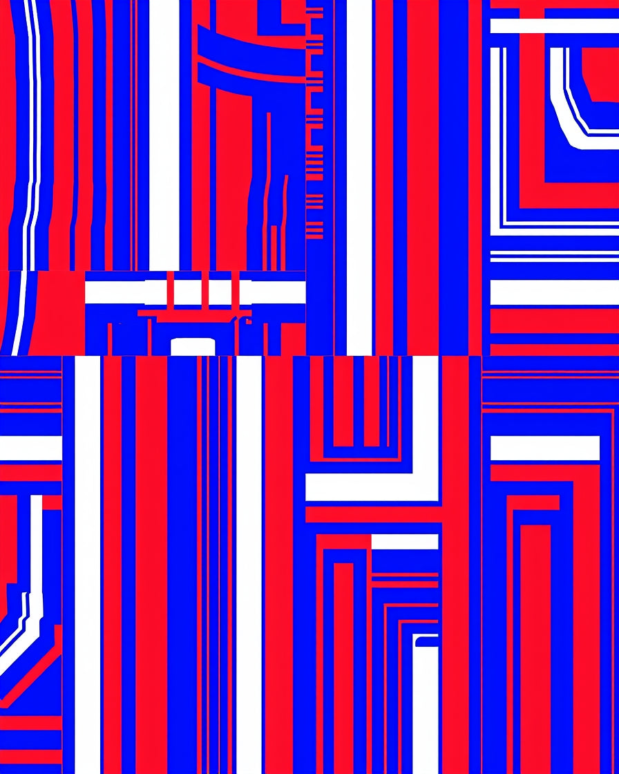 Bold Red Blue Vertical Stripe Patchwork Rug