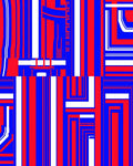 Bold Red Blue Vertical Stripe Patchwork Rug