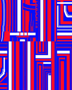 Bold Red Blue Vertical Stripe Patchwork Rug