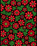 Vibrant Red Folk Floral Garden Rug