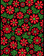 Vibrant Red Folk Floral Garden Rug